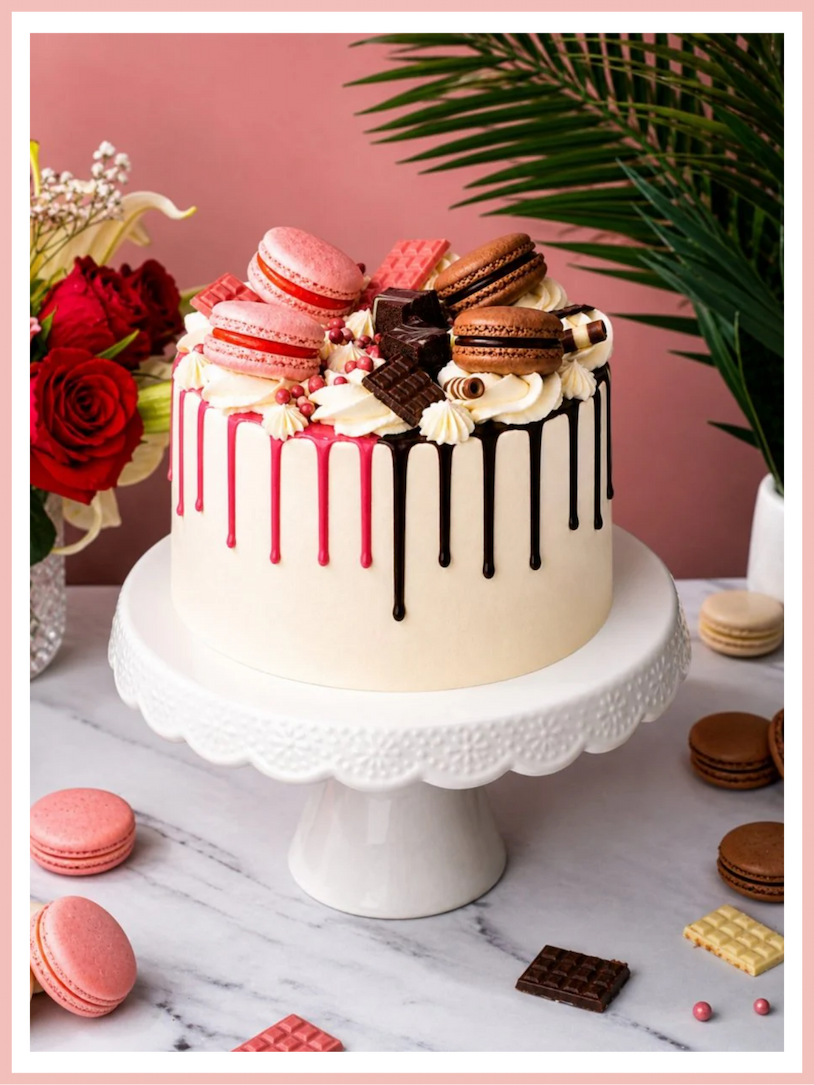  Chocolate & Blush Pink Half & Half Drip Cake