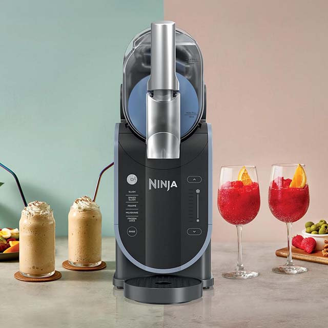 Beverage machine with cocktails and iced coffees.'