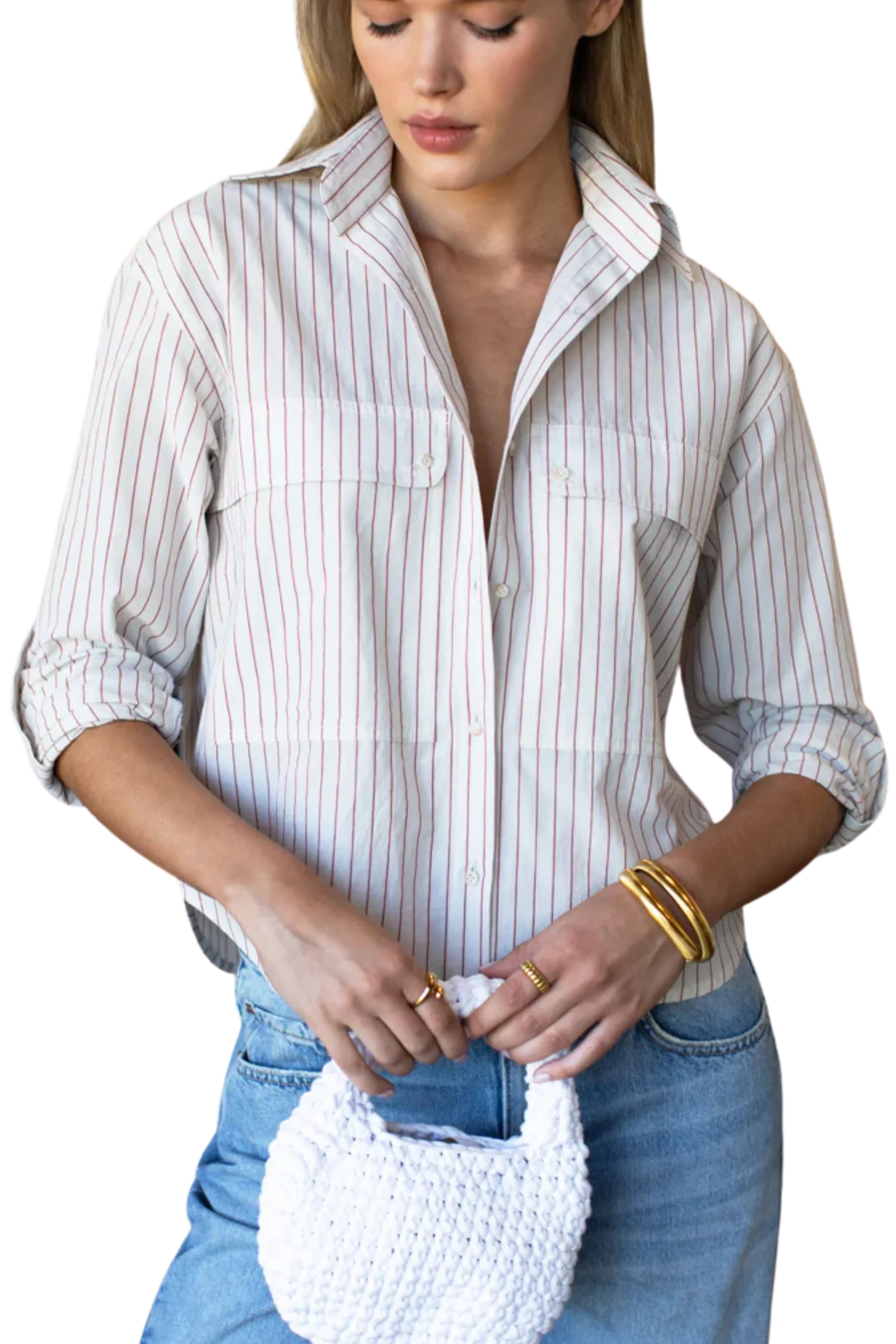 Image of Emerson Fry Oversize Pocket Short Shirt, Rust Stripe