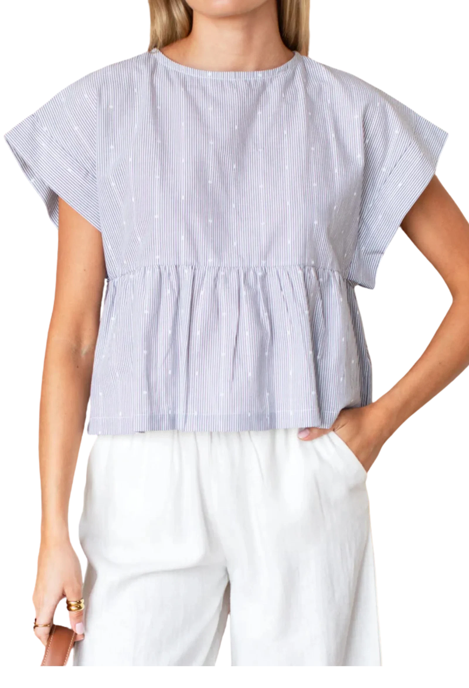 Image of Love Tomas Dolman Peplum Top, James Stripe