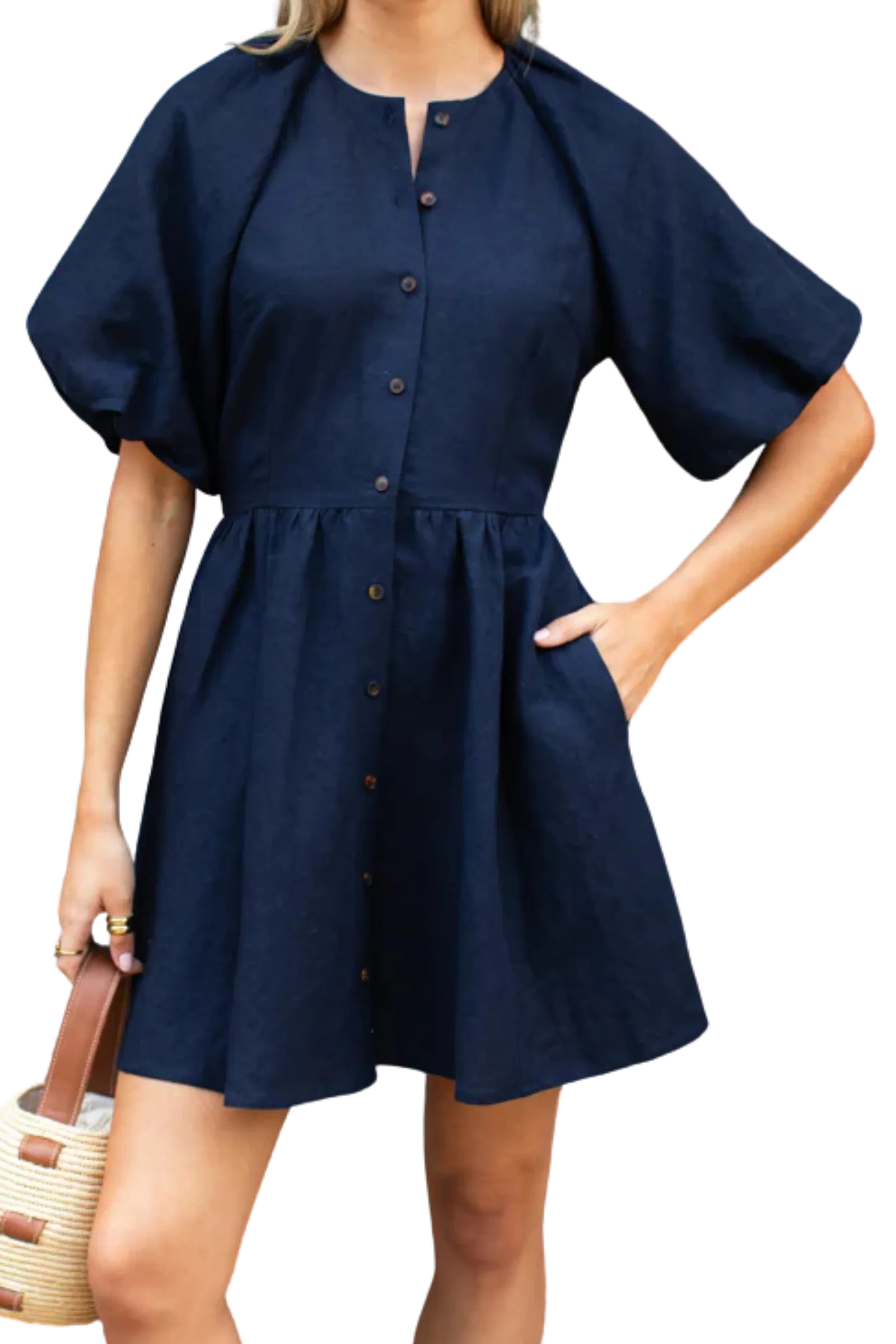 Image of Love Tomas Bastille Short Dress, Midnight Linen