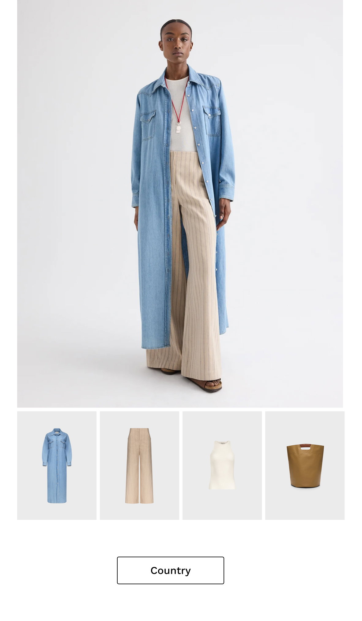 Image of a model in a neutral top and pants with a blue dress over and ghost images beneath.