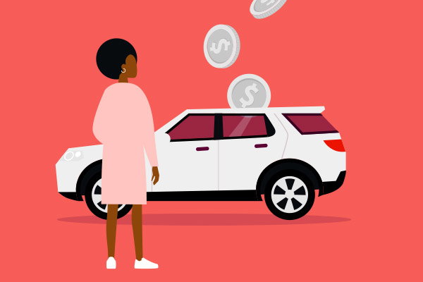 Woman standing near car