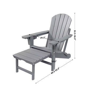 Trappers Peak Foldable Adirondack Chair with Retractable Footrest – Gray Outdoor Patio Chair Made from HDPE with Marine?Grade Stainless Steel Hardware, Space-Saving Folding Design, Model #TP-4000-FTBK-GRY
