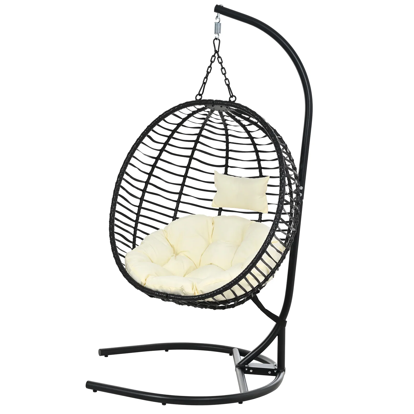 Image of Folding Hanging Swinging Egg Chair with Stand & Tufted Cushion