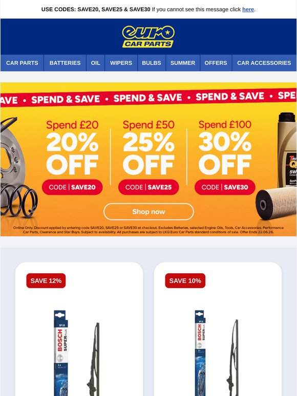 🌧️ Save On Selected BOSCH Wipers | + 20% Off Selected Meguiars