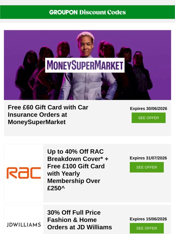 MoneySuperMarket - £60 gift card • Boots - 20% off • Dunelm - £15 gift card + more!