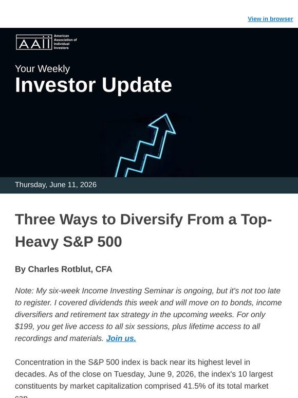 AAII Investor Update: Three Ways to Diversify From a Top-Heavy S&P 500