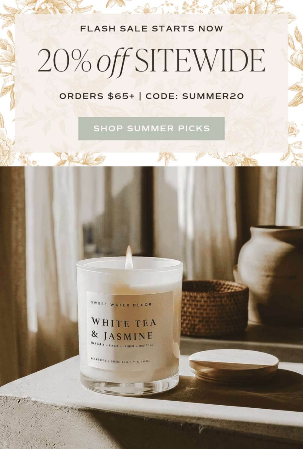 Shop 20% off Sitewide on orders $65+ now. Code: SUMMER20