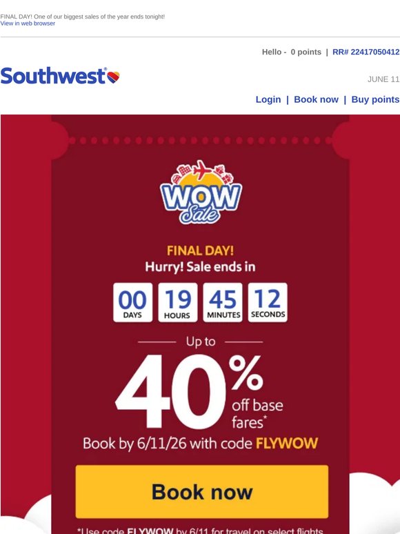 Last day to save up to 40% off fares!
