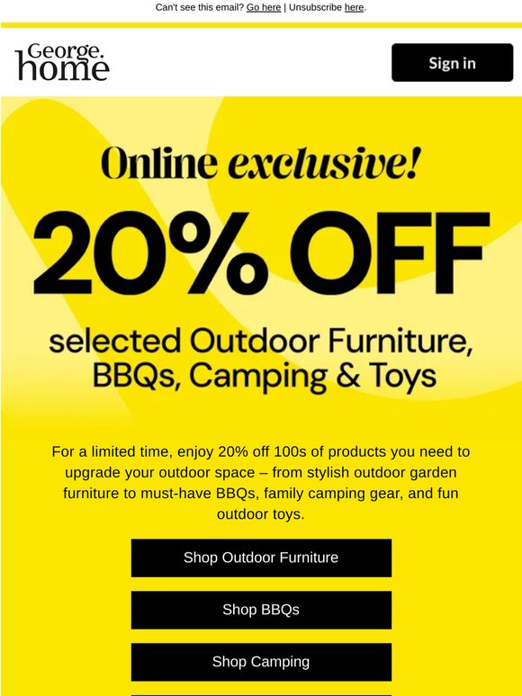 20% Off Outdoor Living – Limited Time Only! ☀️