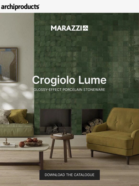 Marazzi celebrates the beauty of majolica tiles: Crogiolo Lume glossy-effect porcelain stoneware