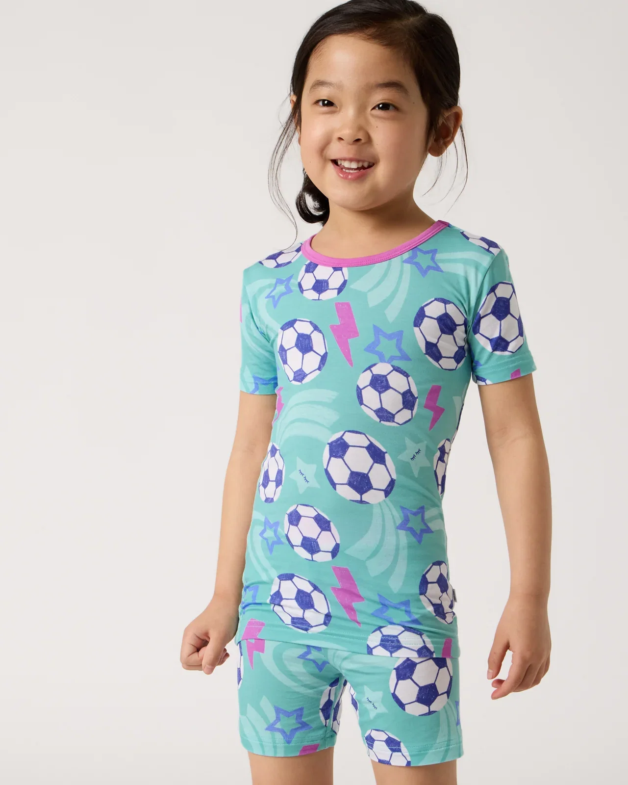 Image of Aqua Soccer Stars Two-Piece Short Sleeve & Shorts Pajama Set