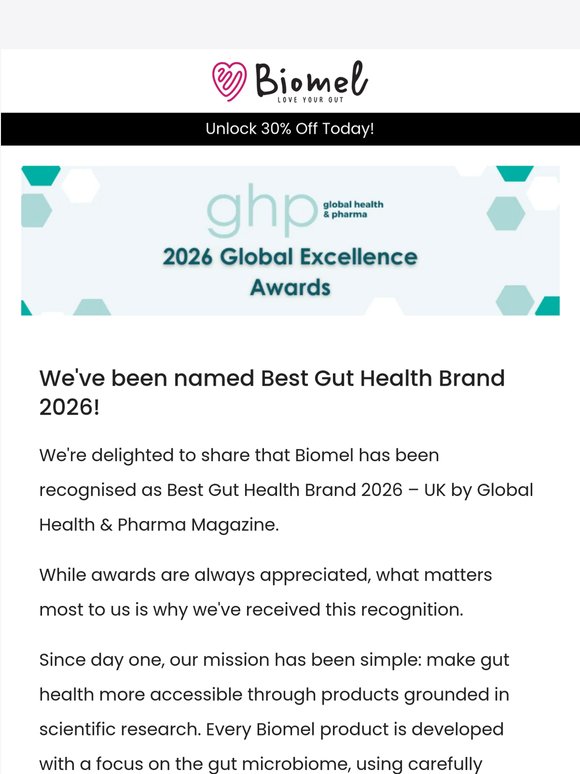 Biomel named Best Gut Health Brand 2026