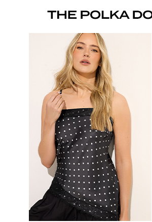 LTS Tall Black Polka Dot Asymmetric Lace Cami Top