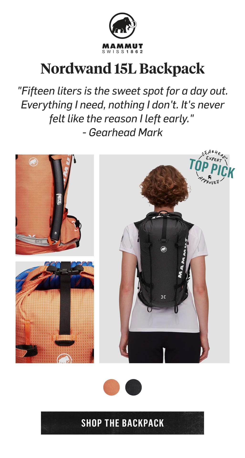 Mammut Nordwand 15L Backpack: The day-out sweet spot, Gearhead Top Pick. Shop The Backpack