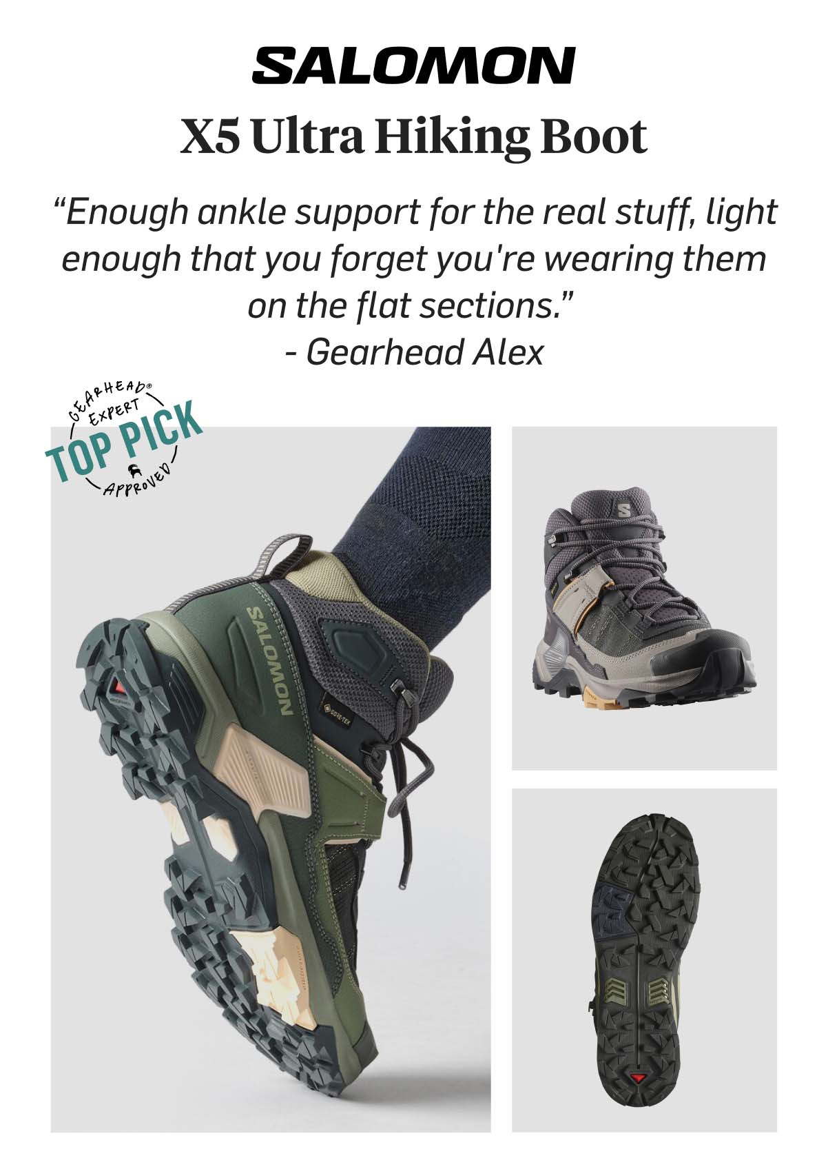 Salomon X5 Ultra Hiking Boot: Lightweight with ankle support for rough terrain, Gearhead Top Pick