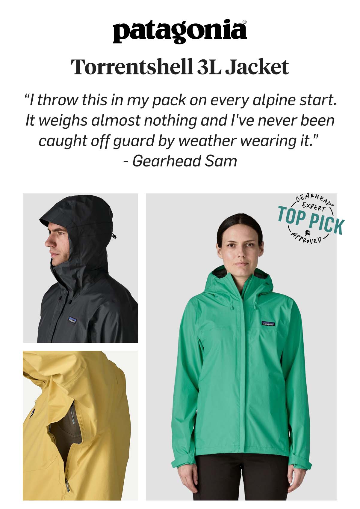 Patagonia Torrentshell 3L Jacket: Lightweight alpine rain shell, Gearhead Top Pick