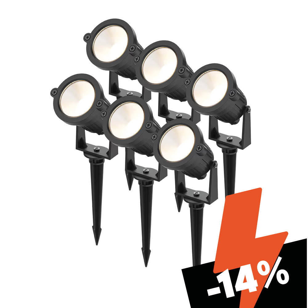 Set of 6 spotlights with pitons on a white background