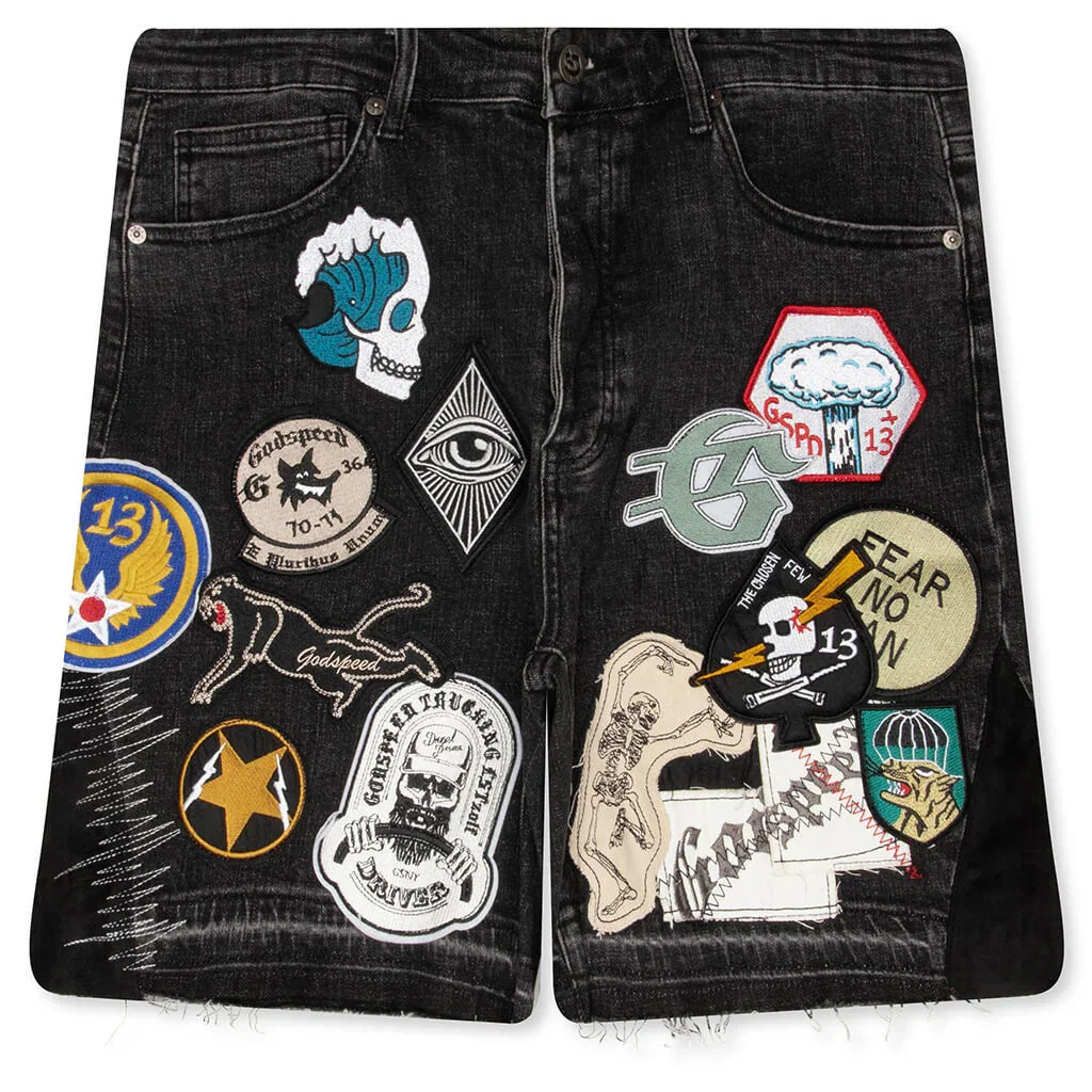 Image of Patchwork Denim Shorts V2 - Black