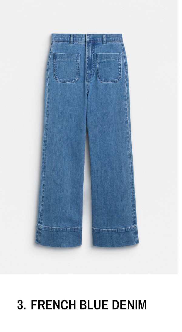 French Blue Denim. Core Wide Leg Pocket Jean