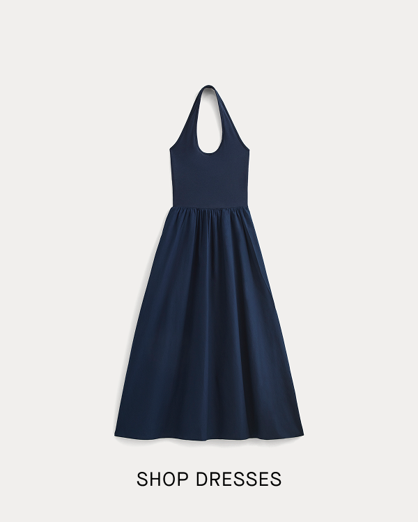 Image | Shop Dresses | Halter Dress in Ultrasoft Cotton | Navy