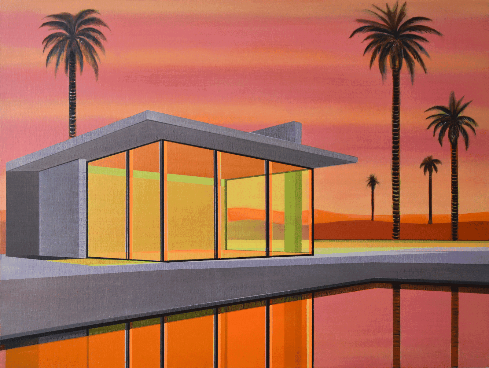 Sunset painting of home in desert