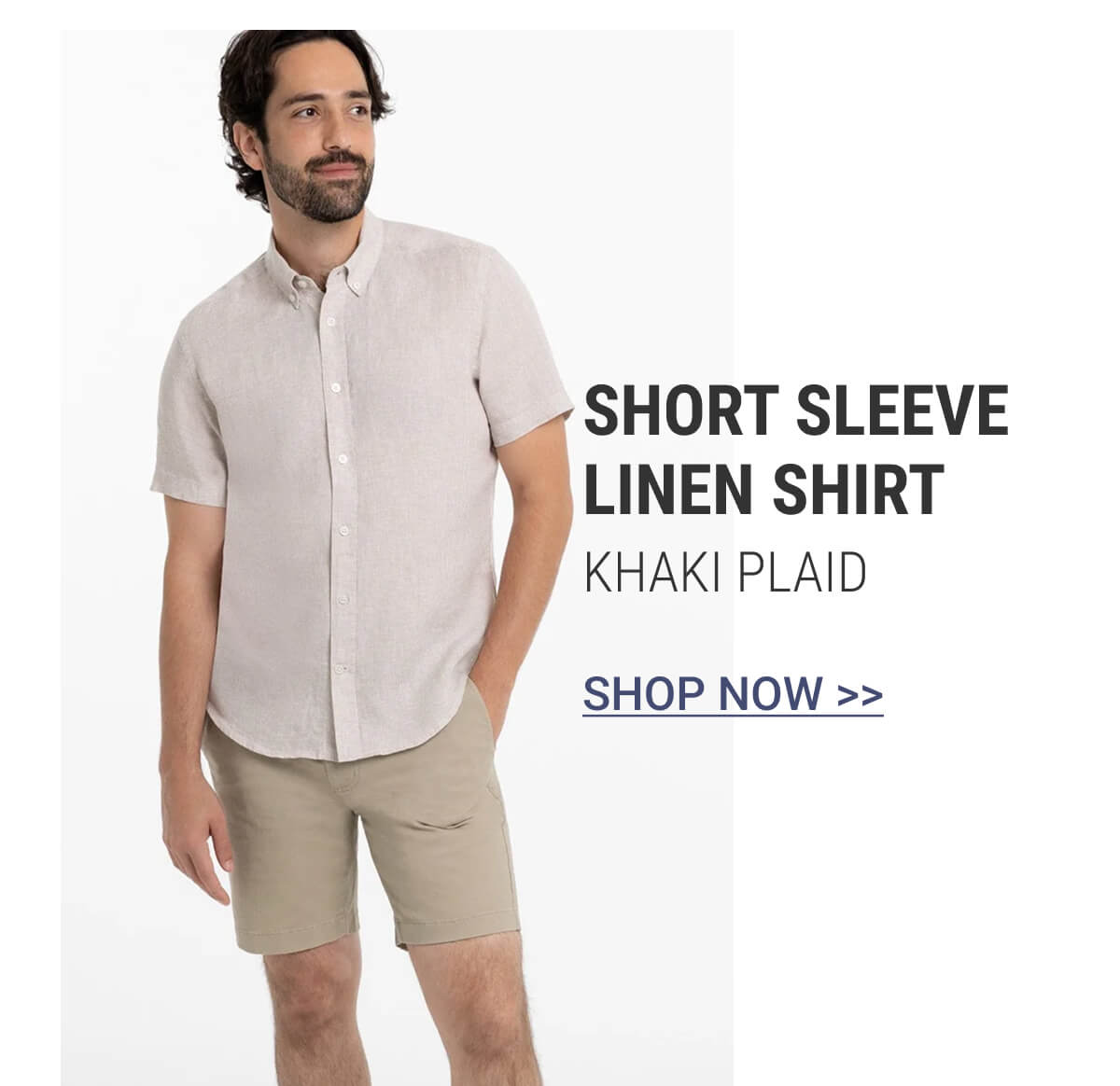 Khaki Plaid Short Sleeve Linen Shirt