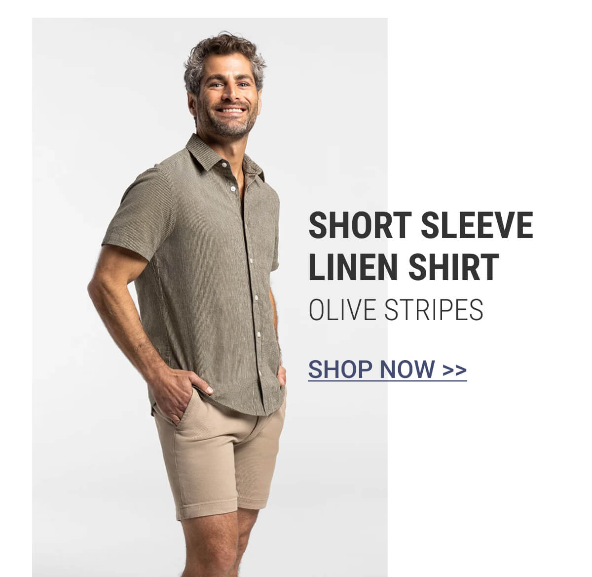 Olive Stripes Short Sleeve Linen Shirt