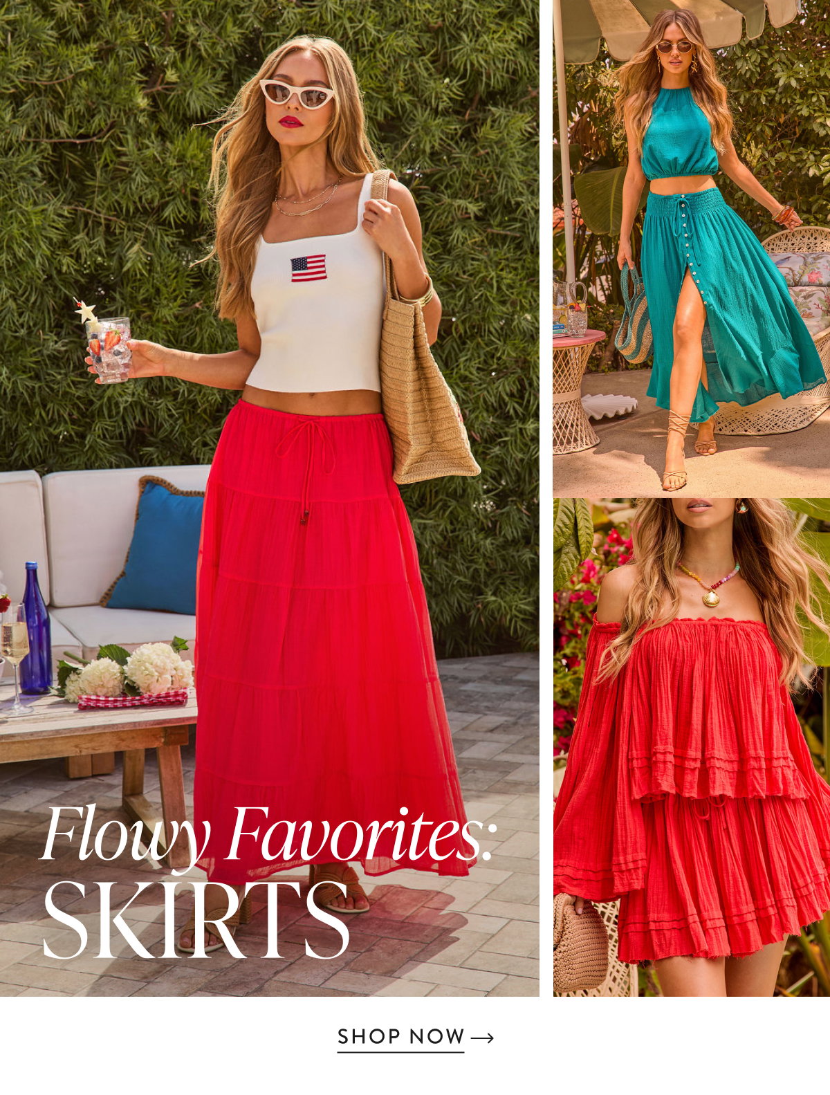 Flowy Favorites: Skirts. Shop Now. 