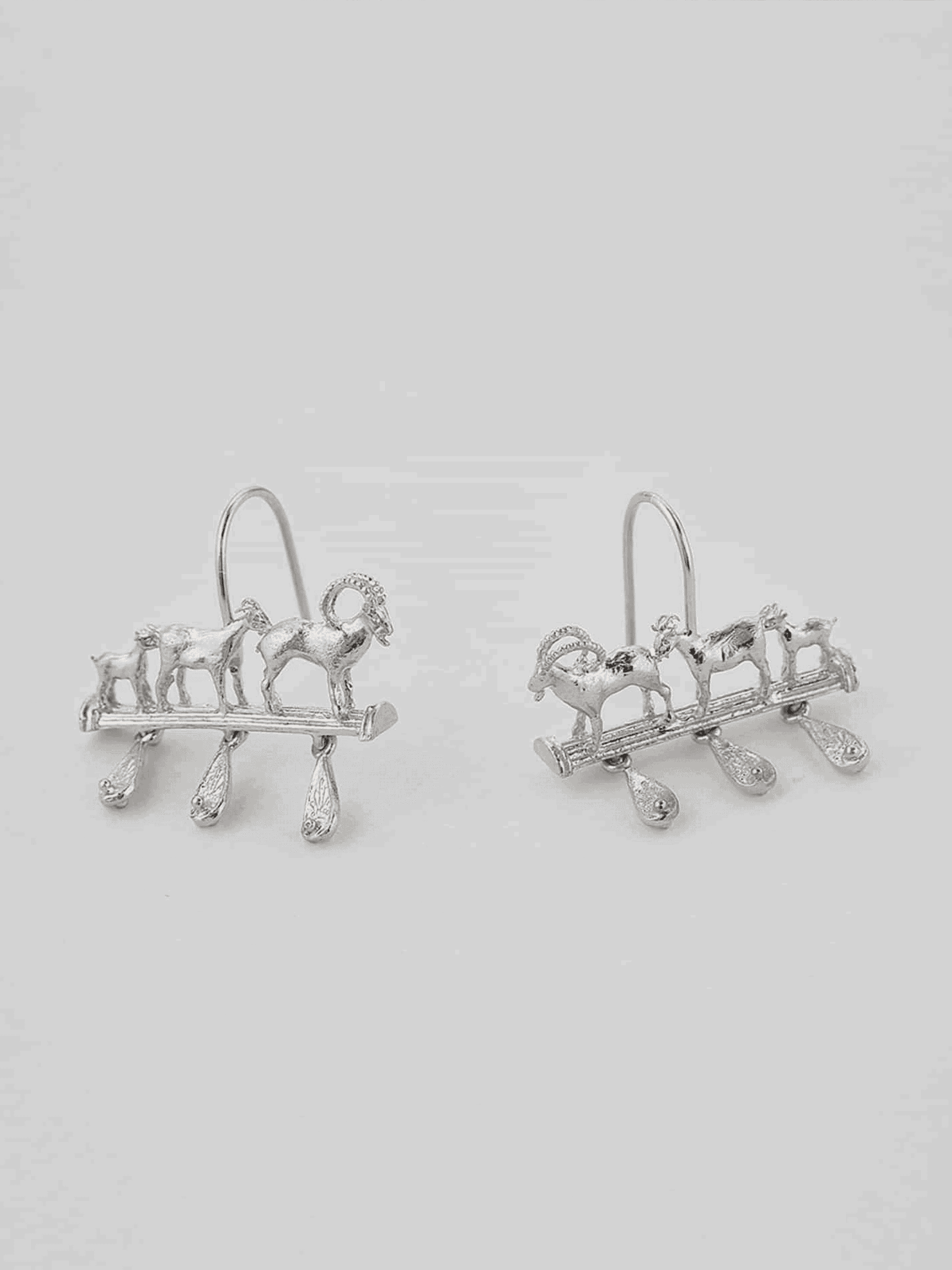 Mountain Goat Family Relic Earrings with Ornate Drops