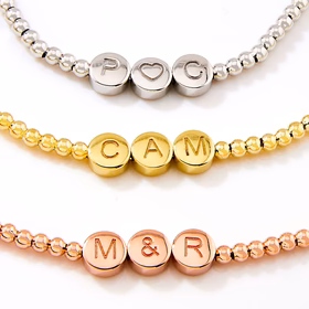 Engraved Slider Charms Station Beaded Necklace