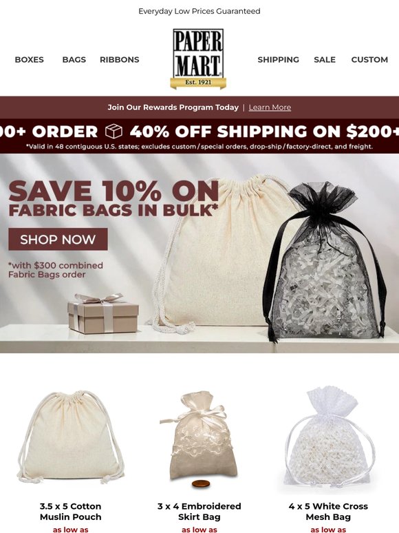 10% Off Fabric Bulk Bags — Satin, Organza & More