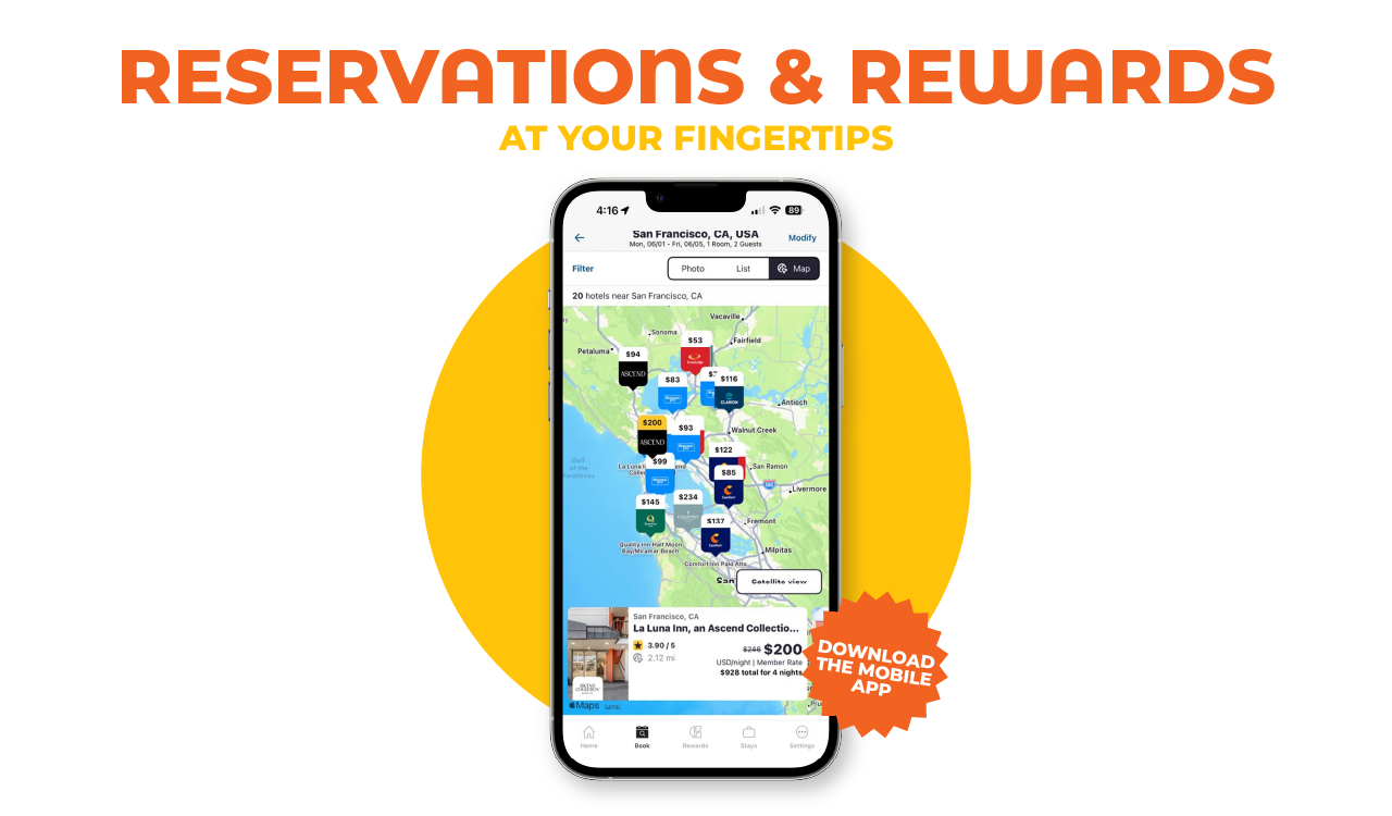 Get more with the app. An image of a cell phone with a map on it.