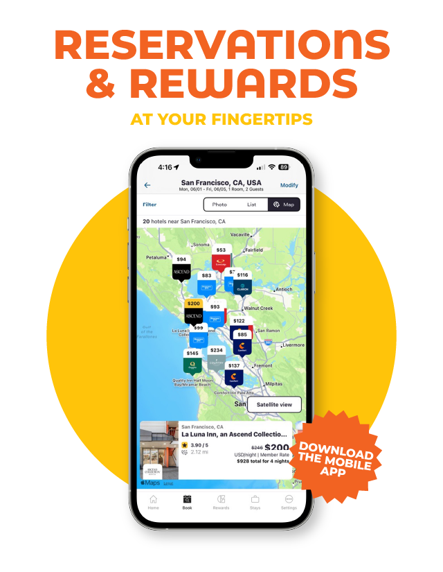 Get more with the app. An image of a cell phone with a map on it.