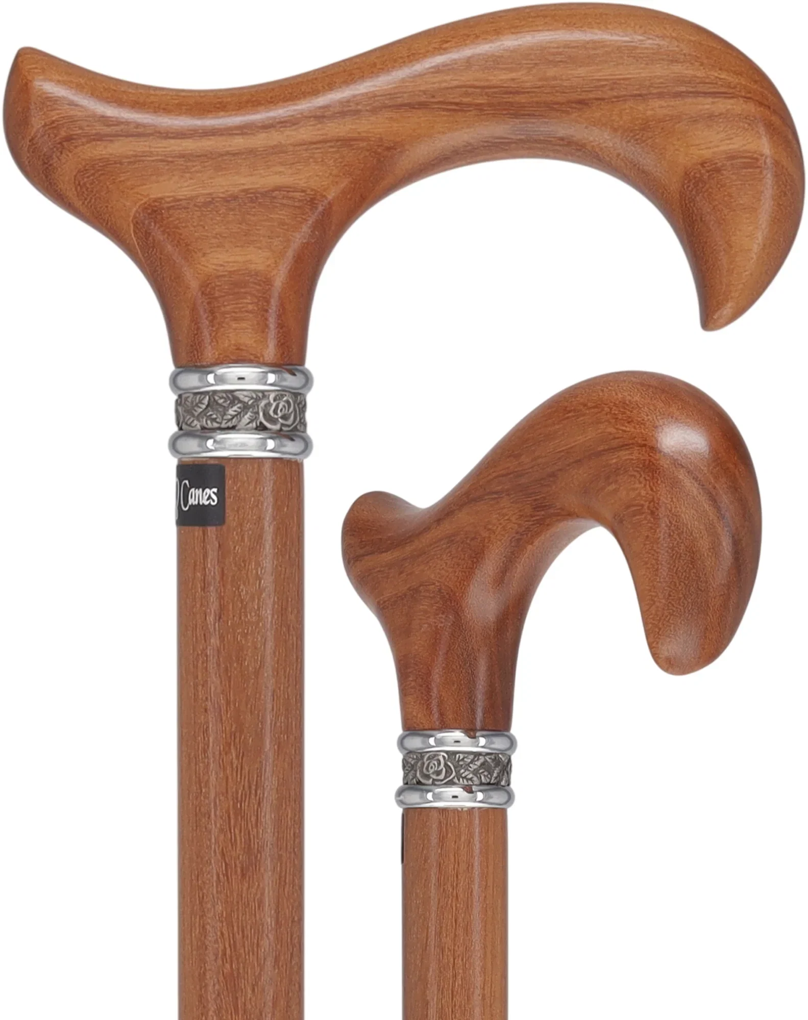 Image of Afromosia Derby Cane: Distinct Afromosia Wood, Pewter Collar