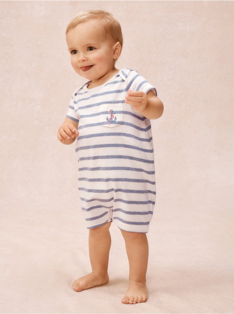 blue stripe and embroidered anchor shortie sleepsuit