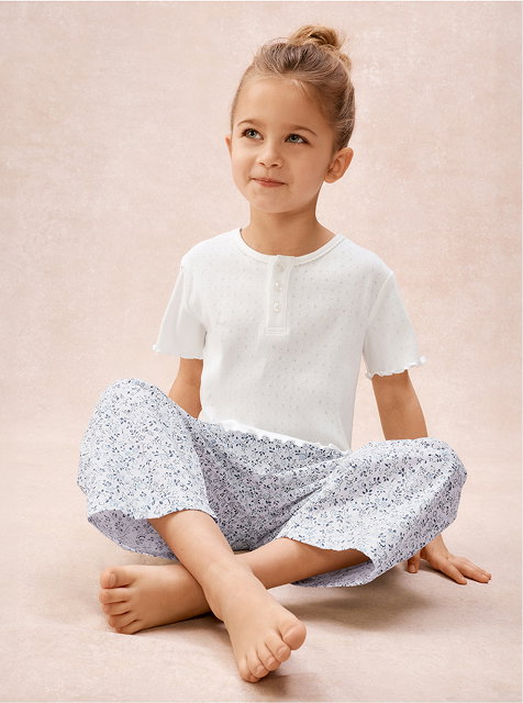 white henley with blue floral bottom pj set