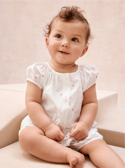 cotton embroidered pink heart shortie sleepsuit