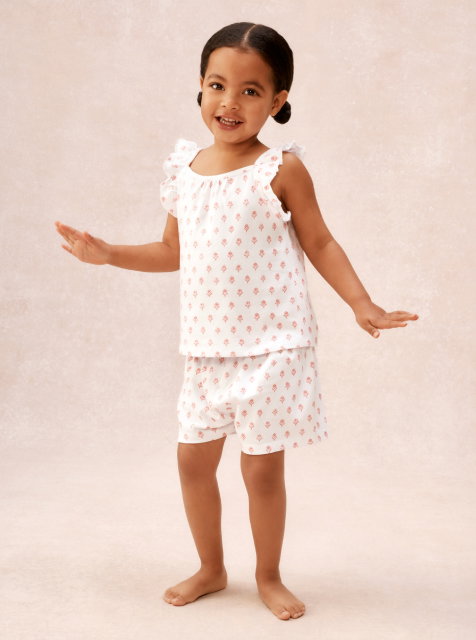 frill short sleeve with pink floral detail pj set