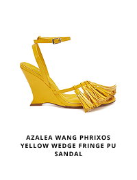 AZALEA WANG PHRIXOS YELLOW WEDGE FRINGE PU SANDAL