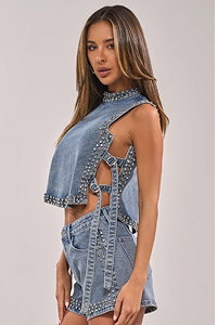 LOVE ME RHINESTONE DENIM TOP