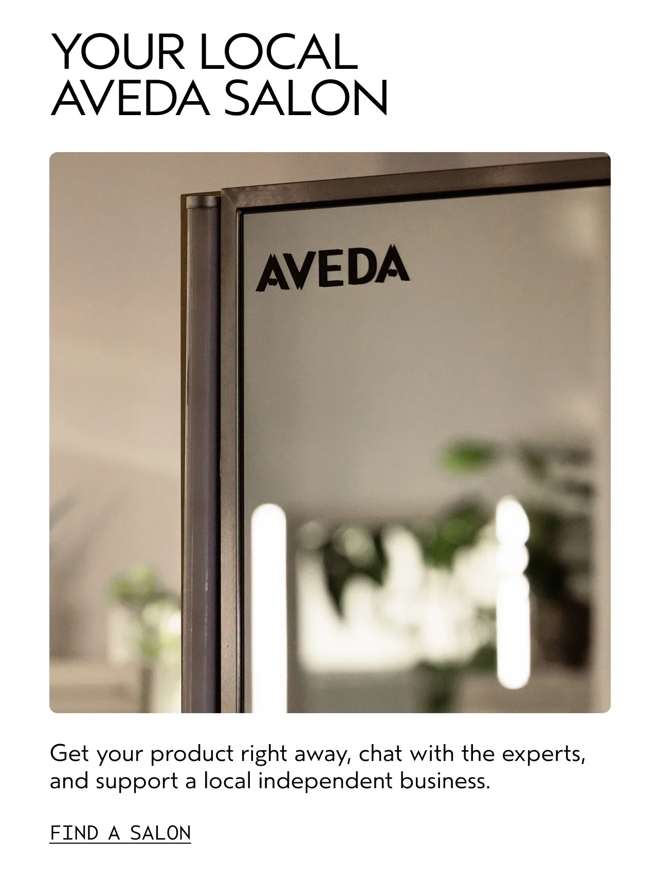 YOUR LOCAL AVEDA SALON | Get your product right away, chat with the experts, and support a local independent business. | FIND A SALON