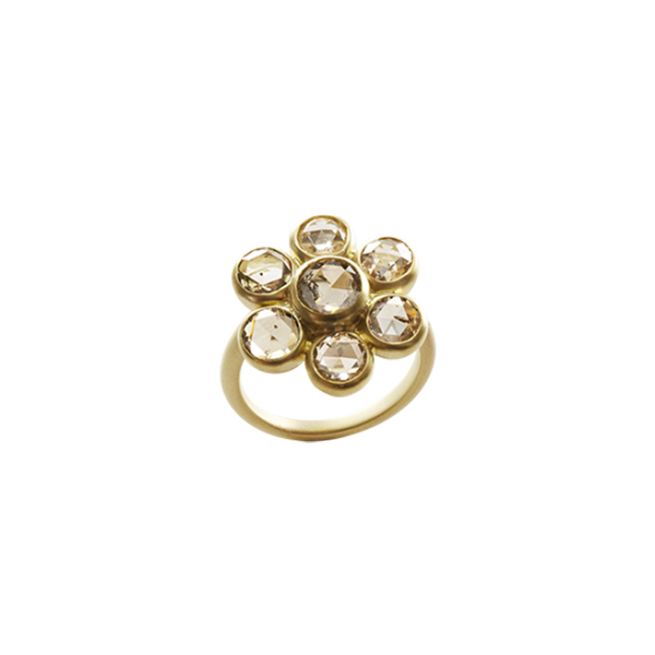 3.146 ct. "Daisy Flower" Natural Brown Rose Cut Diamond Ring in 18K Gold