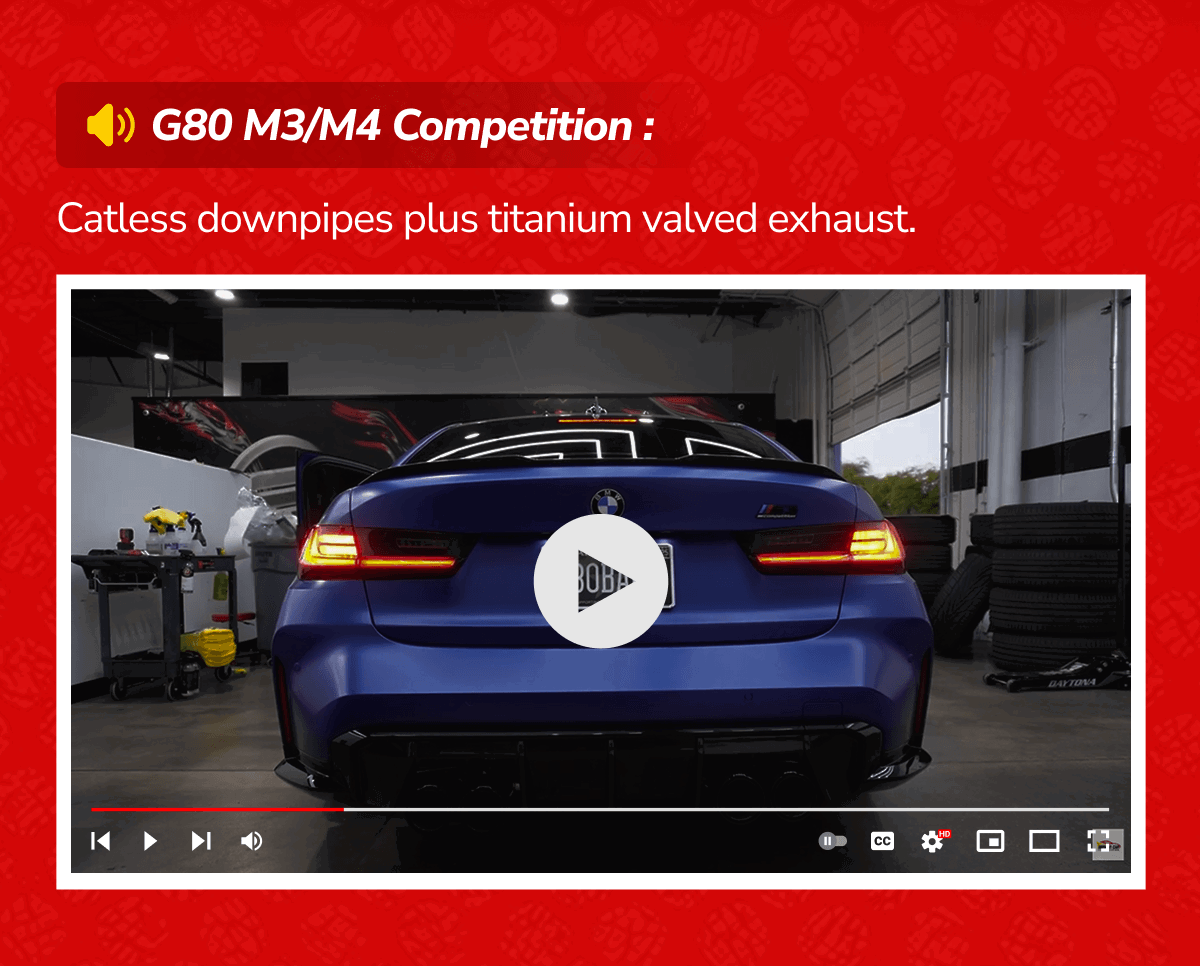 G80 M3/M4 Competition : Catless downpipes plus titanium valved exhaust.
