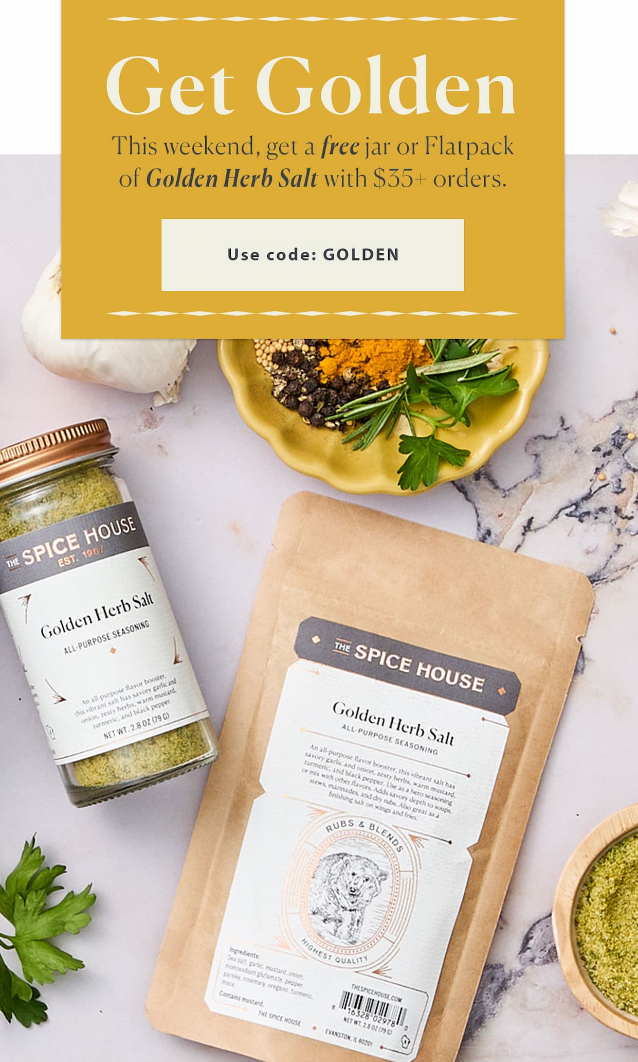 Free golden herb salt with $35+ orders