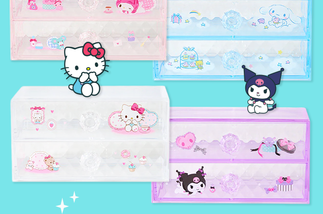 NEW-IN HOME GOODS | DESK ORGANIZERS | Storage chests with Hello Kitty and Friends Artwork.