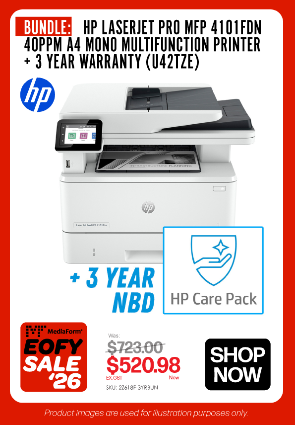 Bundle Deal: HP LaserJet Pro MFP 4101fdn A4 Mono Multifunction Printer + 3 Year Warranty - Was $723, Now $520.98 ex GST 