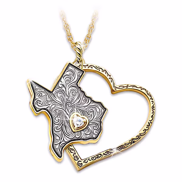 Genuine Diamond 18K Gold-Plated Texas Pride Pendant Necklace