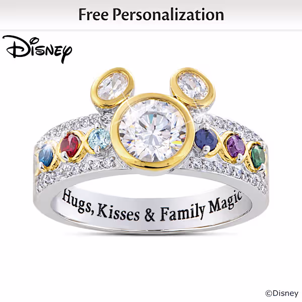 Disney Mickey Mouse Family Crystal Birthstone Ring
